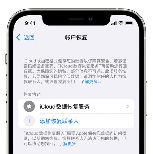 武川苹果手机维修分享在 iPhone 上设置帐户恢复联系人的方法 